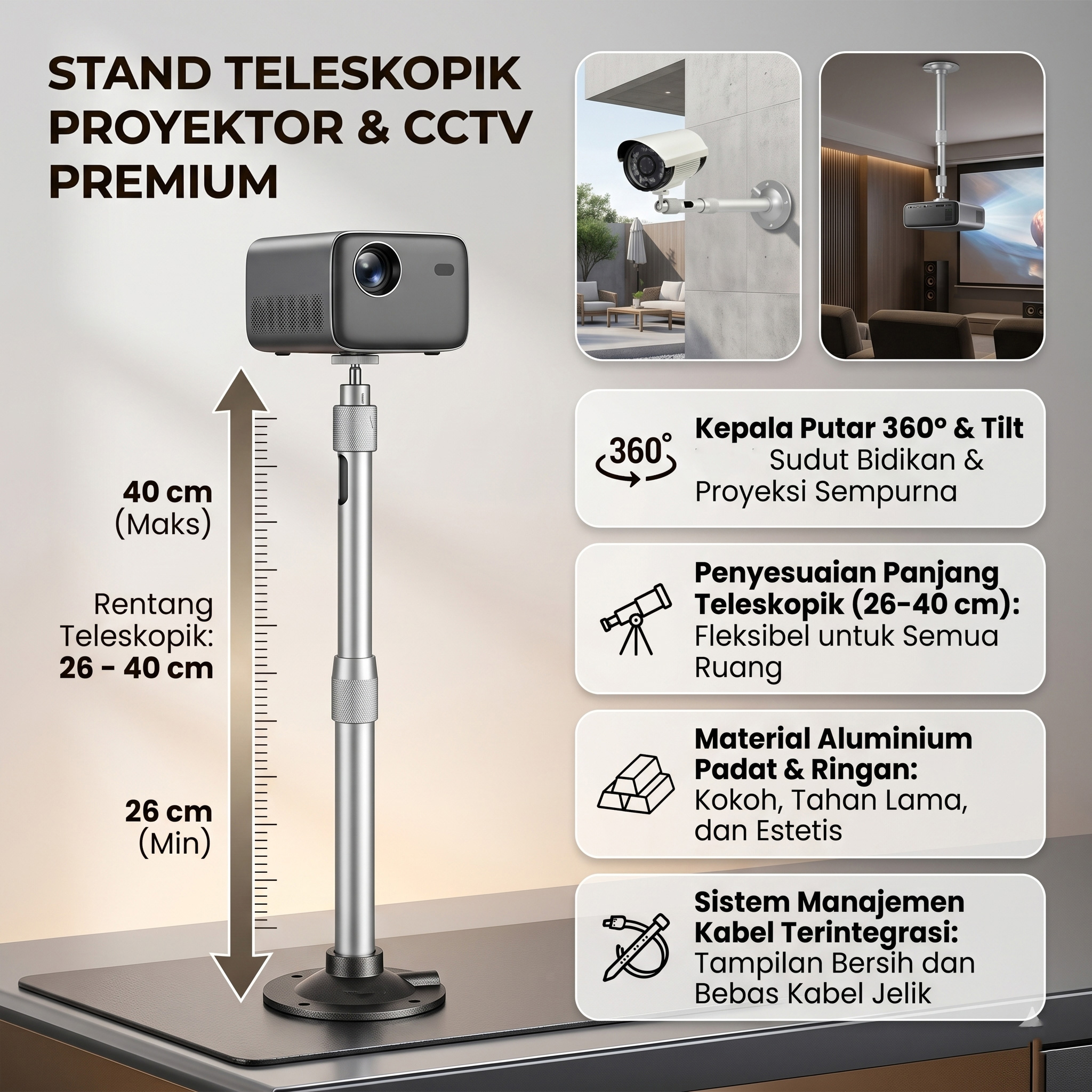 Stand Proyektor CCTV Telescopic Bracket Wall Mount Ball Head - FT-810 Gambar produk Stand Proyektor CCTV Telescopic Bracket Wall Mount Ball Head - FT-810 - Utama