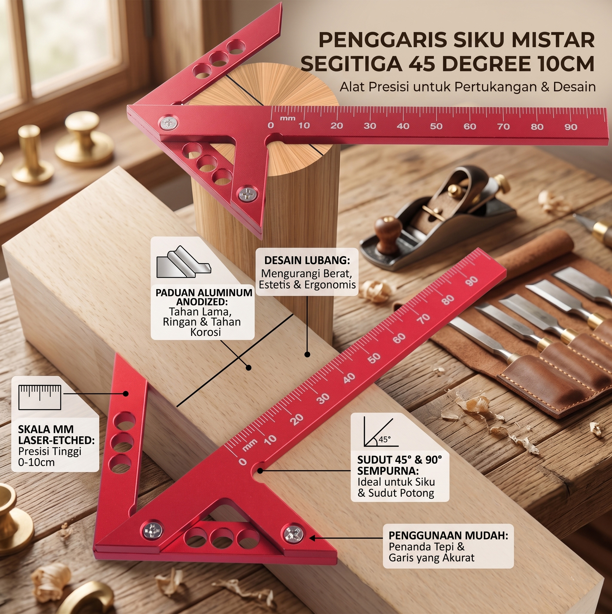 Rheeros Penggaris Siku Mistar Segitiga Center Finder 45 Degree 10cm - RH87 Gambar produk Rheeros Penggaris Siku Mistar Segitiga Center Finder 45 Degree 10cm - RH87 - Utama