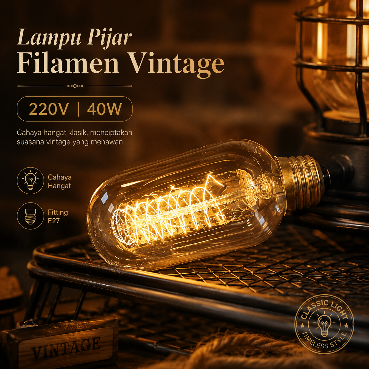 Gambar produk YNL Lampu Pijar Filamen Vintage Bohlam Edison 220V 40W - T45 - Utama