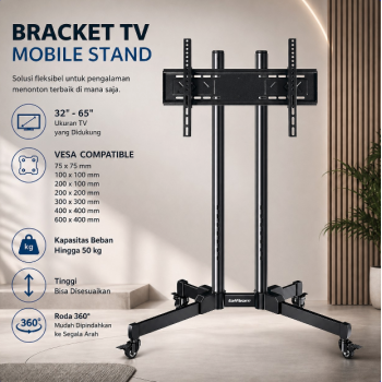 Taffware Bracket TV Floor Stand Wheel VESA 600x400 for 32-65 Inch TV - 1501