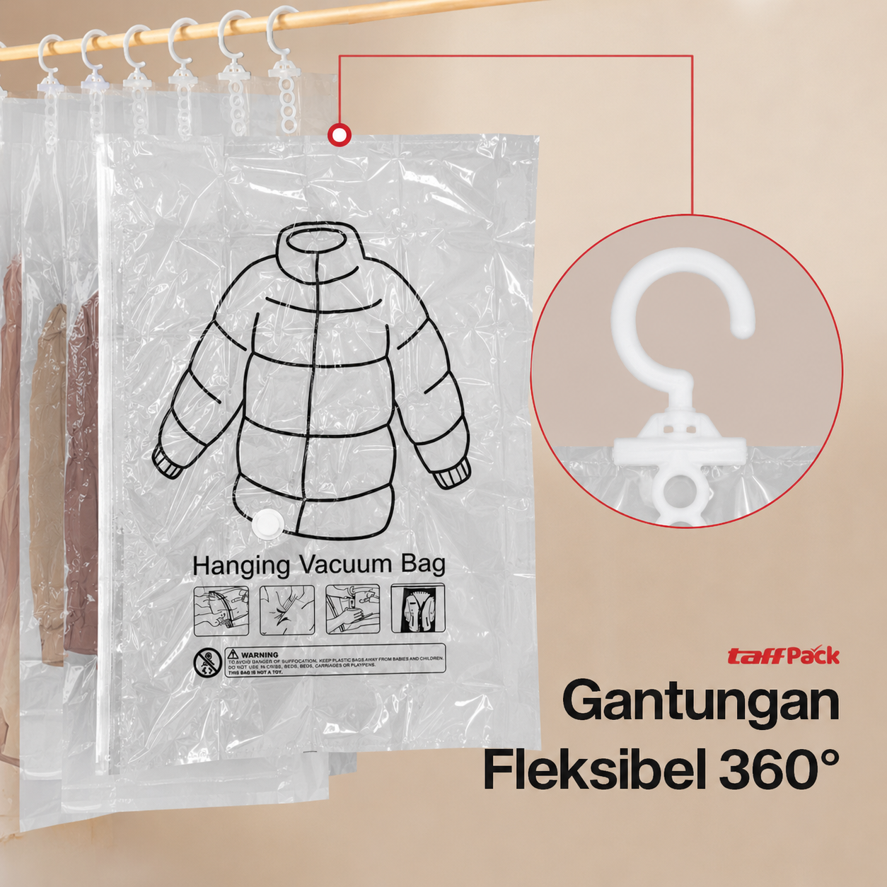 TaffPACK Plastik Vakum Gantung Pakaian Vacuum Compression Bag 1 PCS 70x90cm - MBF70 Gambar produk TaffPACK Plastik Vakum Gantung Pakaian Vacuum Compression Bag 1 PCS 70x90cm - MBF70 - 3