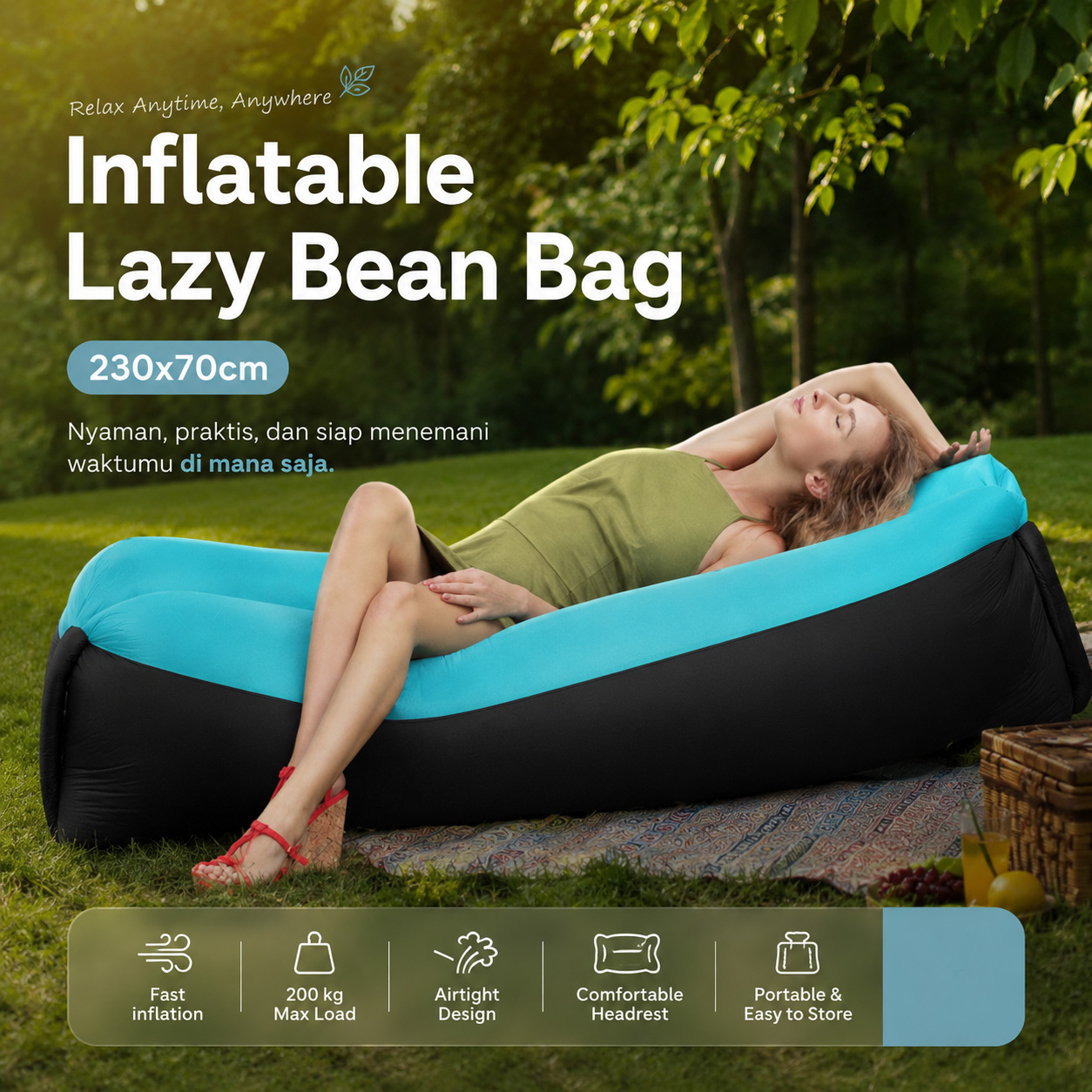ZXZ Kursi Malas Angin Sofa Airbed Inflatable Lazy Bean Bag 230x70cm - LZ081 Gambar produk ZXZ Kursi Malas Angin Sofa Airbed Inflatable Lazy Bean Bag 230x70cm - LZ081 - Utama