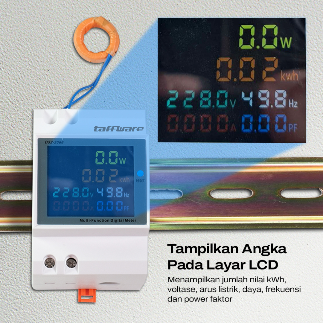 Taffware Meteran Listrik Digital Display Din Rail Single 300V - D52-2066 Gambar produk Taffware Meteran Listrik Digital Display Din Rail Single 300V - D52-2066 - 3