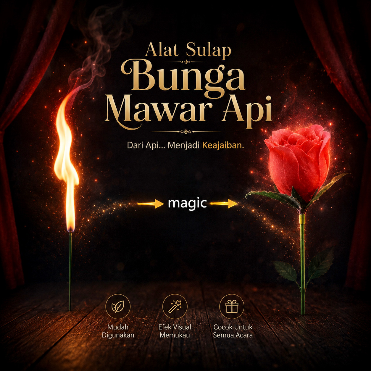 Firlar Sulap Bunga Mawar Api Torch to Rose Flower Magic Trick - 82120 Gambar produk Firlar Sulap Bunga Mawar Api Torch to Rose Flower Magic Trick - 82120 - Utama