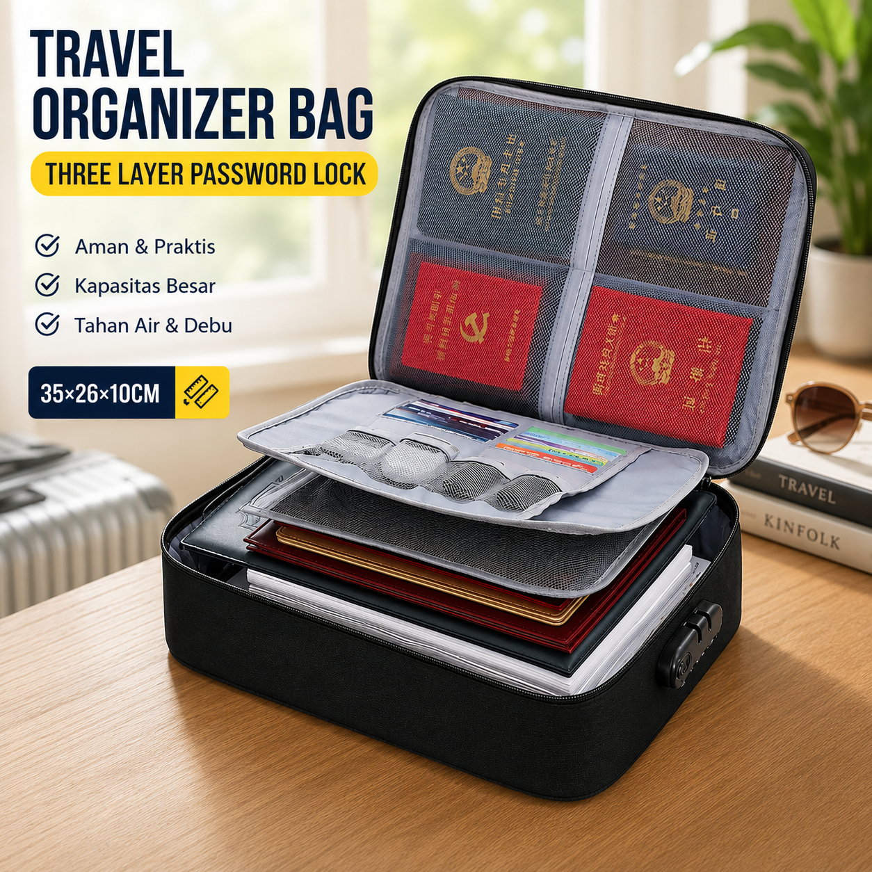 KALAX Tas Travel Organizer Bag Three Layer Password Lock 35x26x10cm - KA51 Gambar produk KALAX Tas Travel Organizer Bag Three Layer Password Lock 35x26x10cm - KA51 - Utama