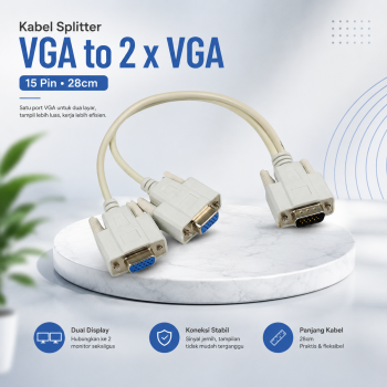 Gambar produk Kabel Percabangan Splitter VGA to Dual VGA Output 15 Pin 28cm - HD009