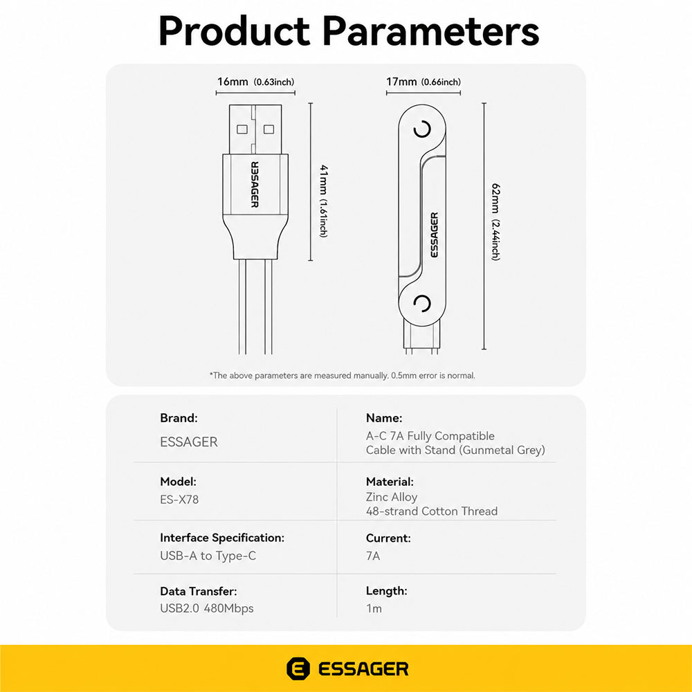 Gambar produk ESSAGER Kabel Data USB A to Type C Fast Charging 7A 100W - ES-X78 - 8