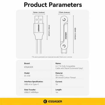 Gambar produk ESSAGER Kabel Data USB A to Type C Fast Charging 7A 100W - ES-X78 - 8