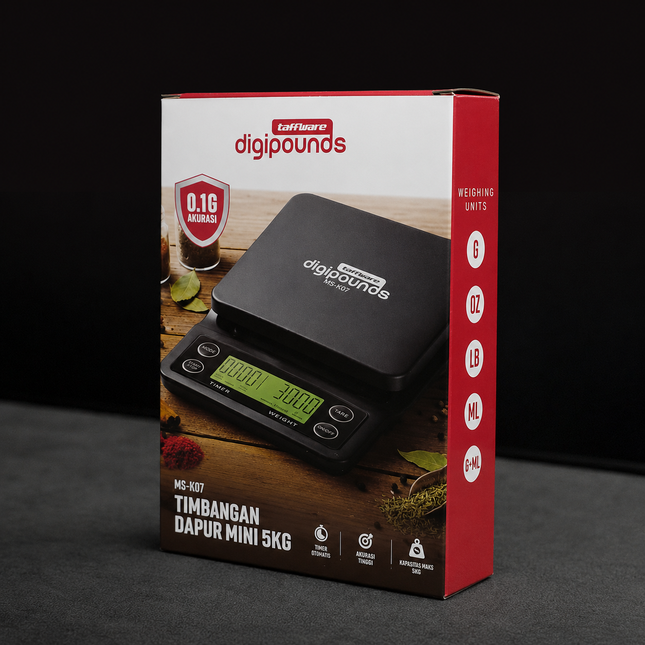 Taffware Digipounds Timbangan Kopi Digital Timer Coffee Scale 0.1g 5kg - MS-K07 Gambar produk Taffware Digipounds Timbangan Kopi Digital Timer Coffee Scale 0.1g 5kg - MS-K07 - Kemasan