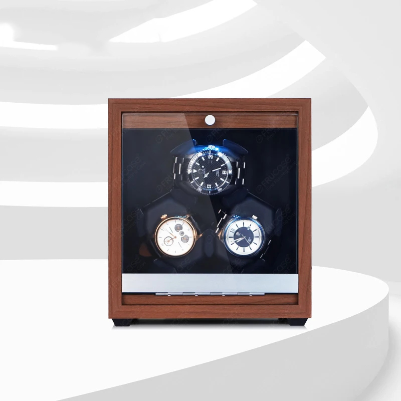 FRUCASE Watch Winder Wood LED Pemutar Jam Tangan Otomatis 3 Slot - SKW167 Gambar produk FRUCASE Watch Winder Wood LED Pemutar Jam Tangan Otomatis 3 Slot - SKW167 - 3