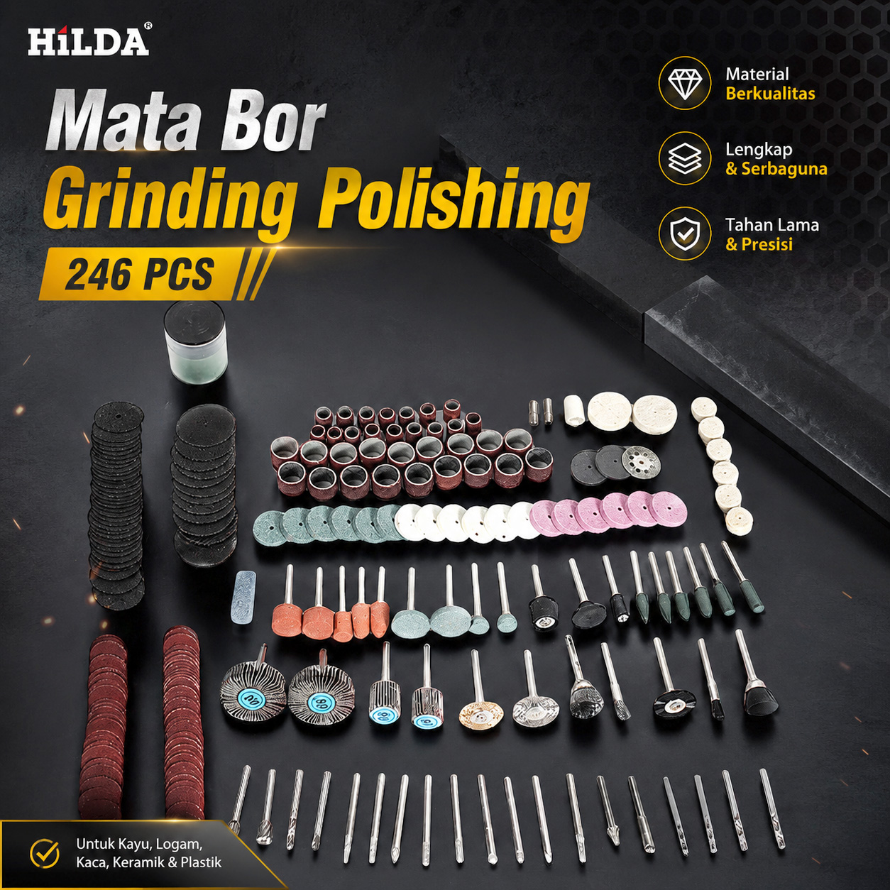 HILDA Set Mata Bor Grinding Polishing Cutting Drill 246 PCS - KSDMPJ-2 Gambar produk HILDA Set Mata Bor Grinding Polishing Cutting Drill 246 PCS - KSDMPJ-2 - Utama