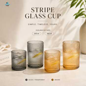 One Two Cups Gelas Kaca Aesthetic Kopi Teh Dirty Latte Stripe Glass - SH-25