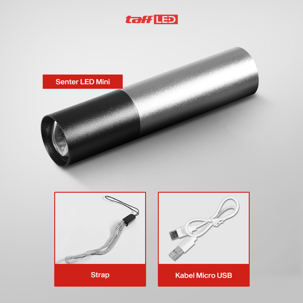 TaffLED Senter LED Mini Flashlight USB Rechargeable Aluminium Body XPE - 3187 Gambar produk TaffLED Senter LED Mini Flashlight USB Rechargeable Aluminium Body XPE - 3187 - 8
