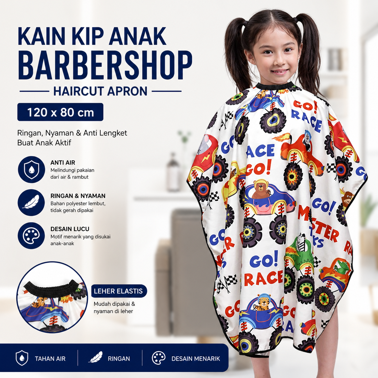 Gambar produk Biutte.co Kain Kip Anak Barbershop Haircut Apron Polyester 120x80cm Bear Pattern - T-12 - Utama