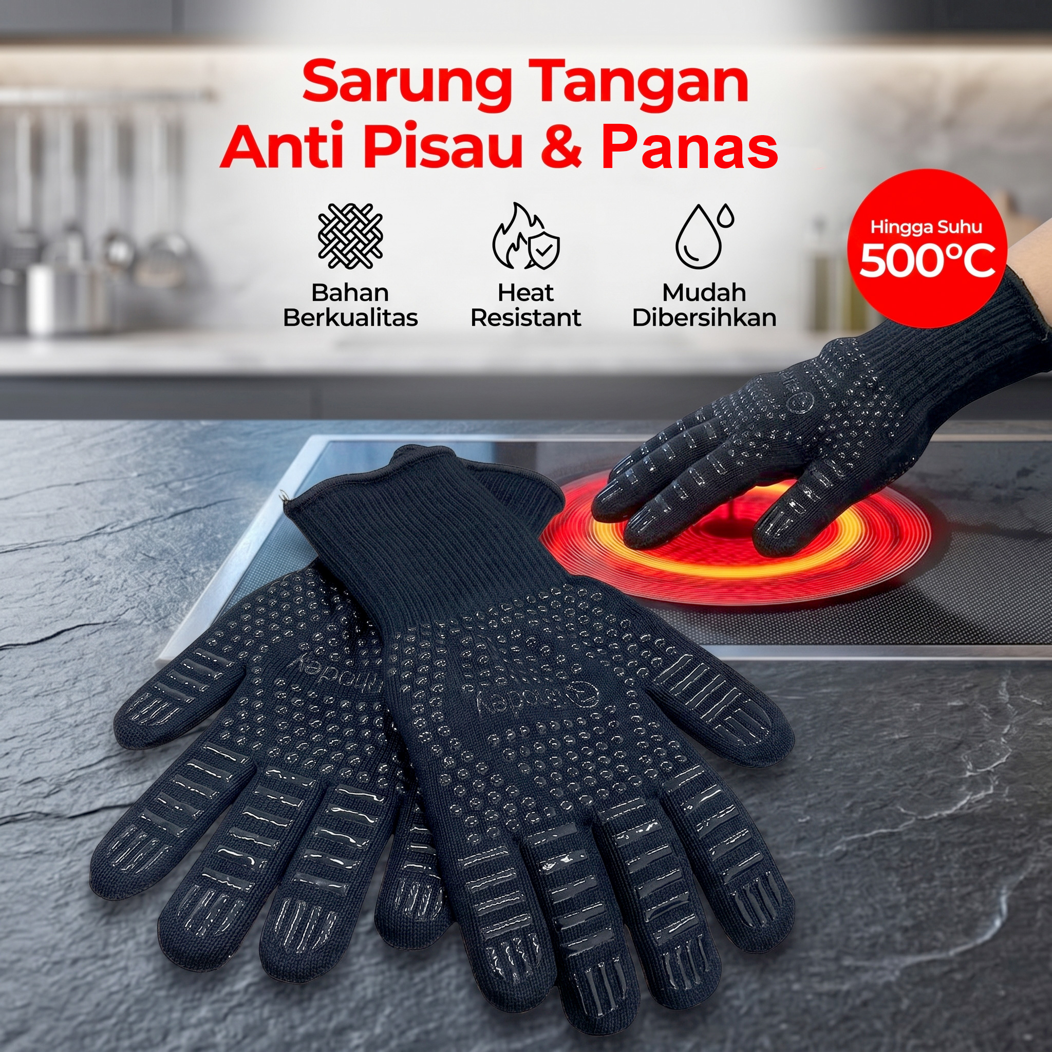 Rhodey Sarung Tangan Anti Pisau dan Panas Heat Resistant Oven - W43 Gambar produk Rhodey Sarung Tangan Anti Pisau dan Panas Heat Resistant Oven - W43 - Utama