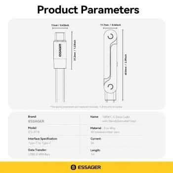 Gambar produk ESSAGER Kabel Data USB Type C to Type C Fast Charging 5A 100W 1M - ES-X78 - 8
