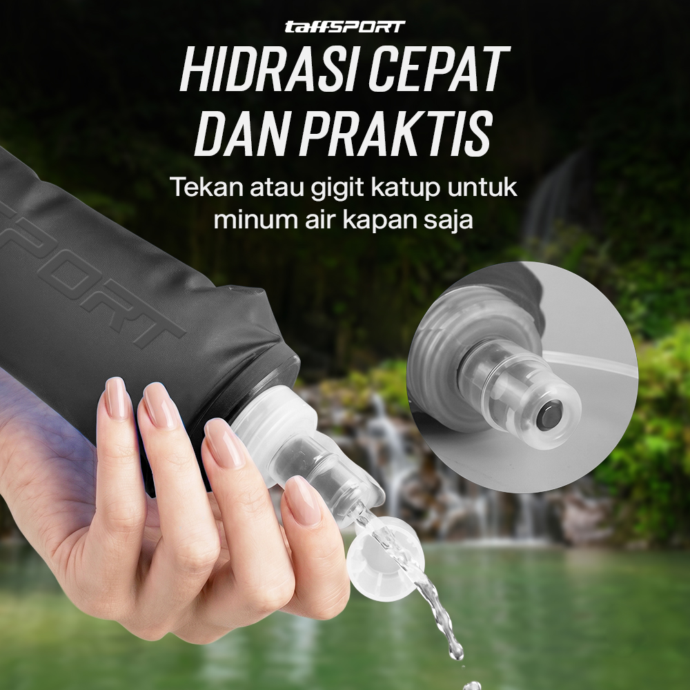 TaffSPORT Botol Minum Lipat Soft Flask Foldable Water Bottle TPU 500ml - TF-50 Gambar produk TaffSPORT Botol Minum Lipat Soft Flask Foldable Water Bottle TPU 500ml - TF-50 - 2