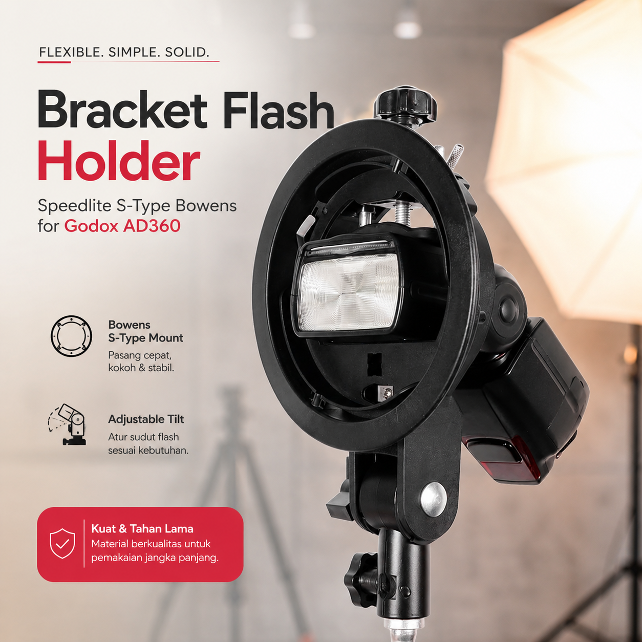 HOWN Bracket Flash Holder Speedlite S-Type Bowens for Godox AD360 Short Handle - B40 Gambar produk HOWN Bracket Flash Holder Speedlite S-Type Bowens for Godox AD360 Short Handle - B40 - Utama