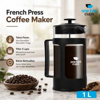 One Two Cups French Press Coffee Maker Pot Plunger Borosilicate Glass - FN35