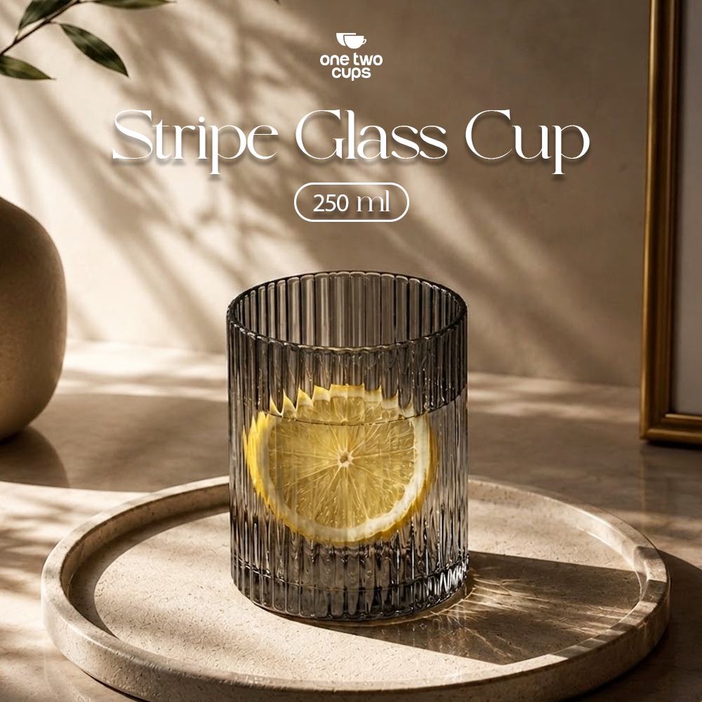 One Two Cups Gelas Kaca Aesthetic Kopi Teh Dirty Latte Stripe Glass 250ml - SH-25 Gambar produk One Two Cups Gelas Kaca Aesthetic Kopi Teh Dirty Latte Stripe Glass 250ml - SH-25 - Utama