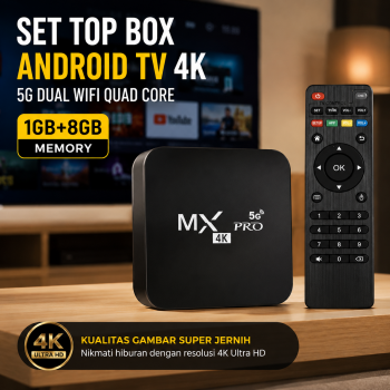 Gambar produk MX-PRO Set Top Box Android TV 4K 5G Dual WiFi Quad Core 1GB 8GB - X90