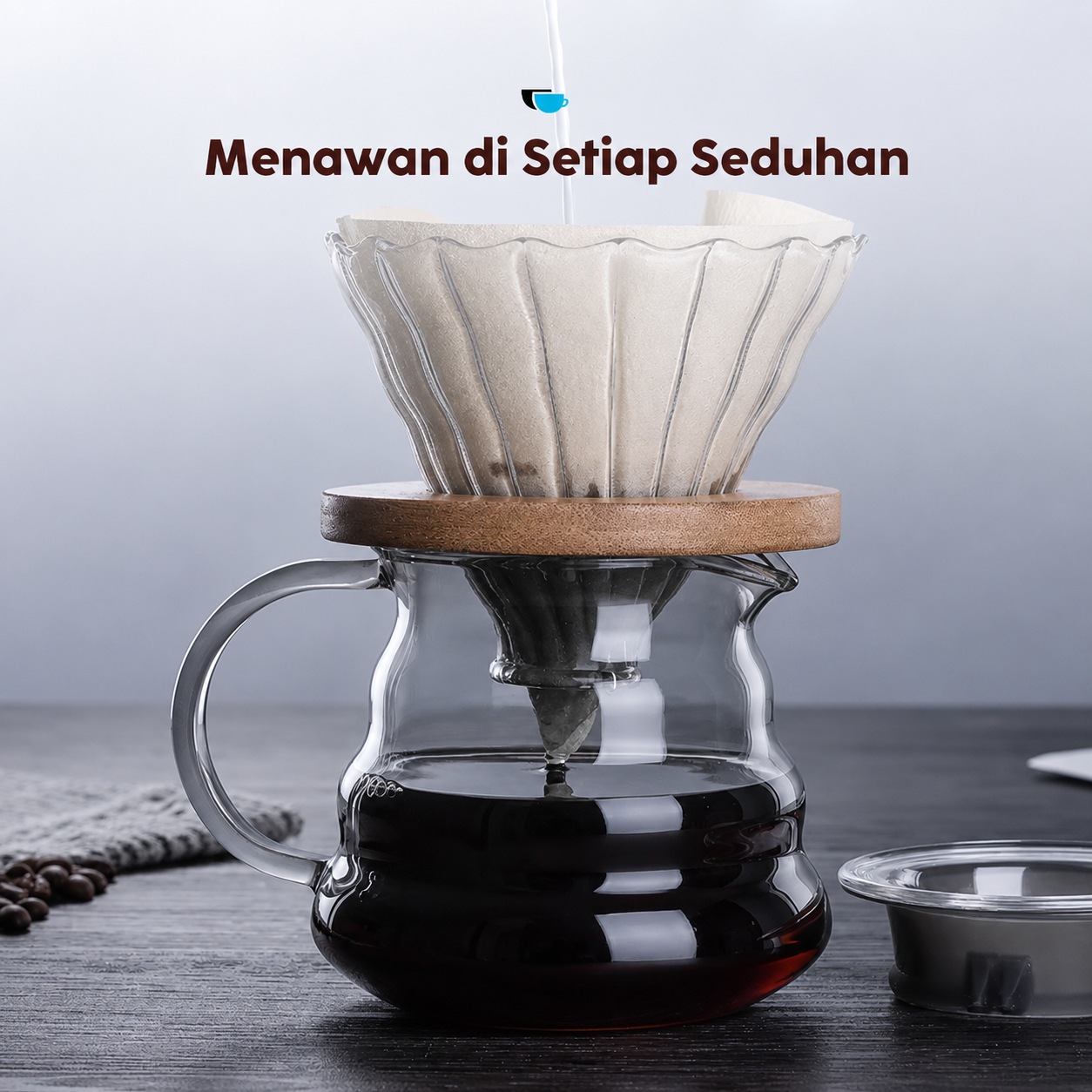 One Two Cups Coffee Server V60 Drip Pour Over Borosilicate Glass 800ml - SE101 Gambar produk One Two Cups Coffee Server V60 Drip Pour Over Borosilicate Glass 800ml - SE101 - 2