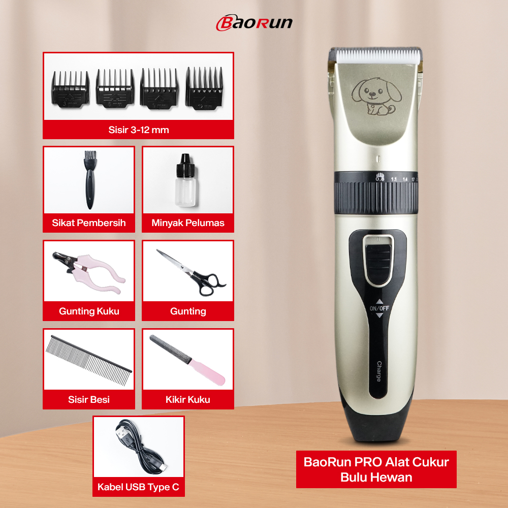 BaoRun Alat Cukur Bulu Hewan Anjing Kucing 4 Comb 1500mAh 20W 3.7V - C6 Gambar produk BaoRun Alat Cukur Bulu Hewan Anjing Kucing 4 Comb 1500mAh 20W 3.7V - C6 - 8