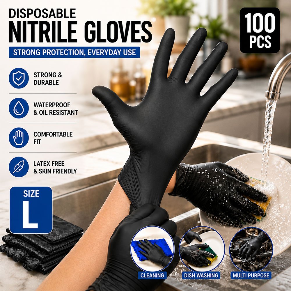Hobf Sarung Tangan Nitril Karet Cuci Piring Cleaning Gloves Disposable L - ST010 Gambar produk Hobf Sarung Tangan Nitril Karet Cuci Piring Cleaning Gloves Disposable L - ST010 - Utama