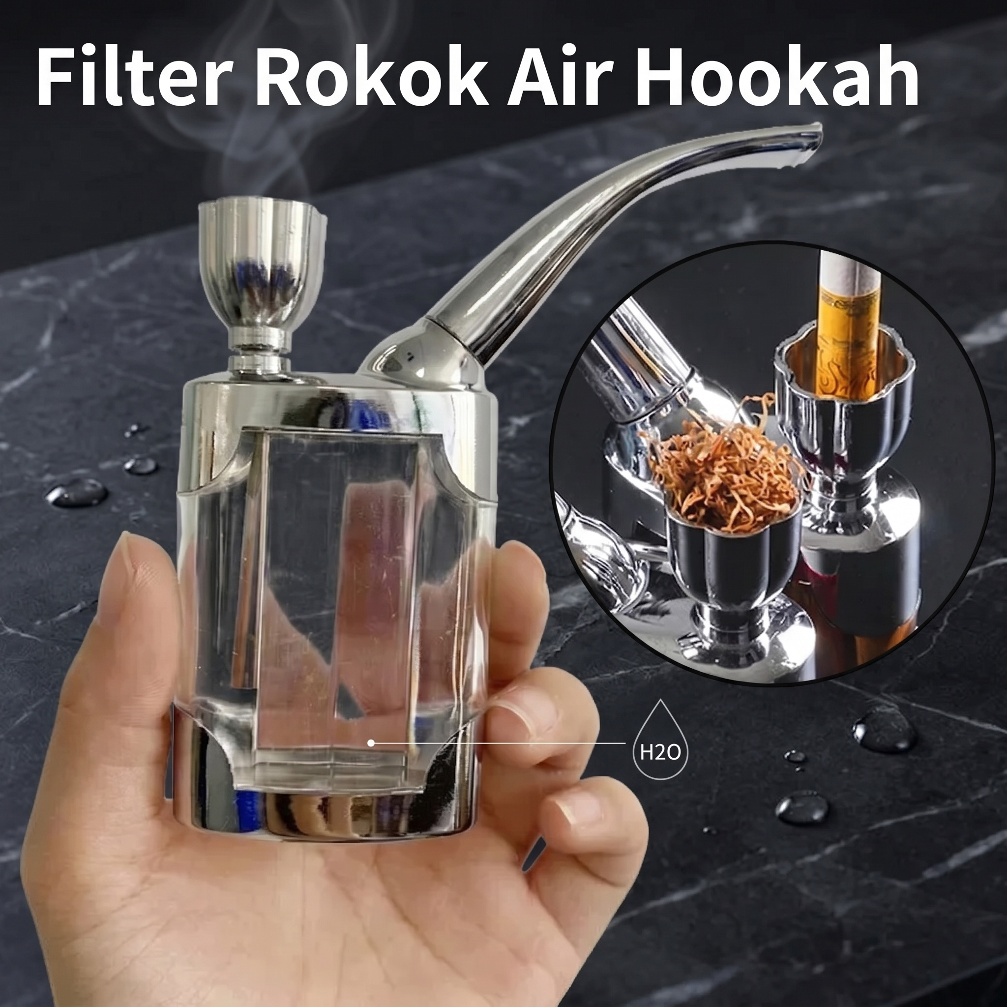 Gambar produk YAJUE Filter Rokok Air Water Smoking Hookah Pipe Stainless Steel - 199 - Utama