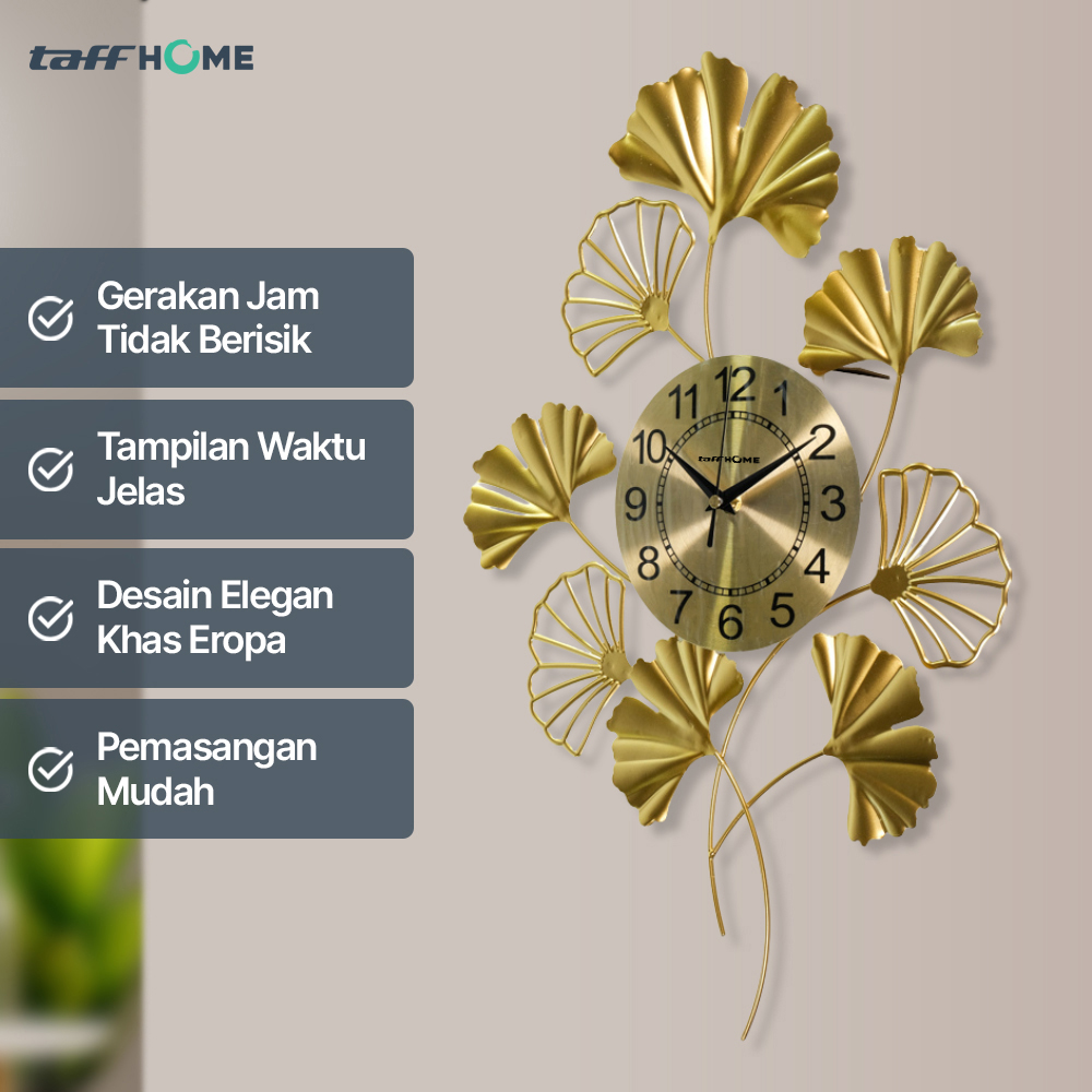 TaffHOME Jam Dinding Quartz Besi Ginkgo Biloba Silent Movement 54cm - MW-35 Gambar produk TaffHOME Jam Dinding Quartz Besi Ginkgo Biloba Silent Movement 54cm - MW-35 - 2