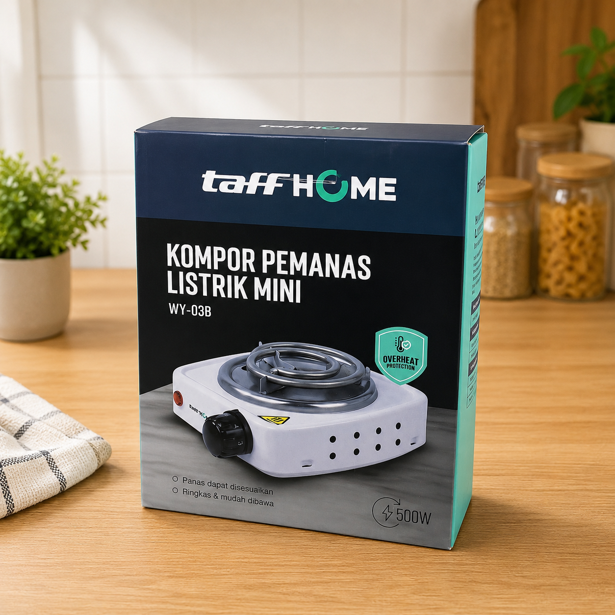Gambar produk TaffHOME Kompor Listrik 1 Tungku Mini Portable Coil Hot Plate 500W - WY-03B - Kemasan