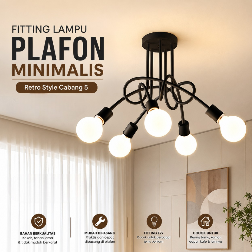 YUANFEN Fitting Lampu Plafon Minimalis Retro Style Cabang 5 265V E27 - CL02 Gambar produk YUANFEN Fitting Lampu Plafon Minimalis Retro Style Cabang 5 265V E27 - CL02 - Utama