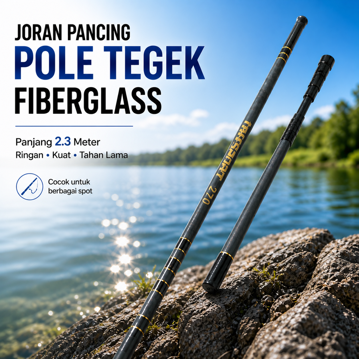 Gambar produk TaffSPORT Joran Pancing Tegek Fiberglass Portable 5 Section 2.3M - SHZ46 - Utama
