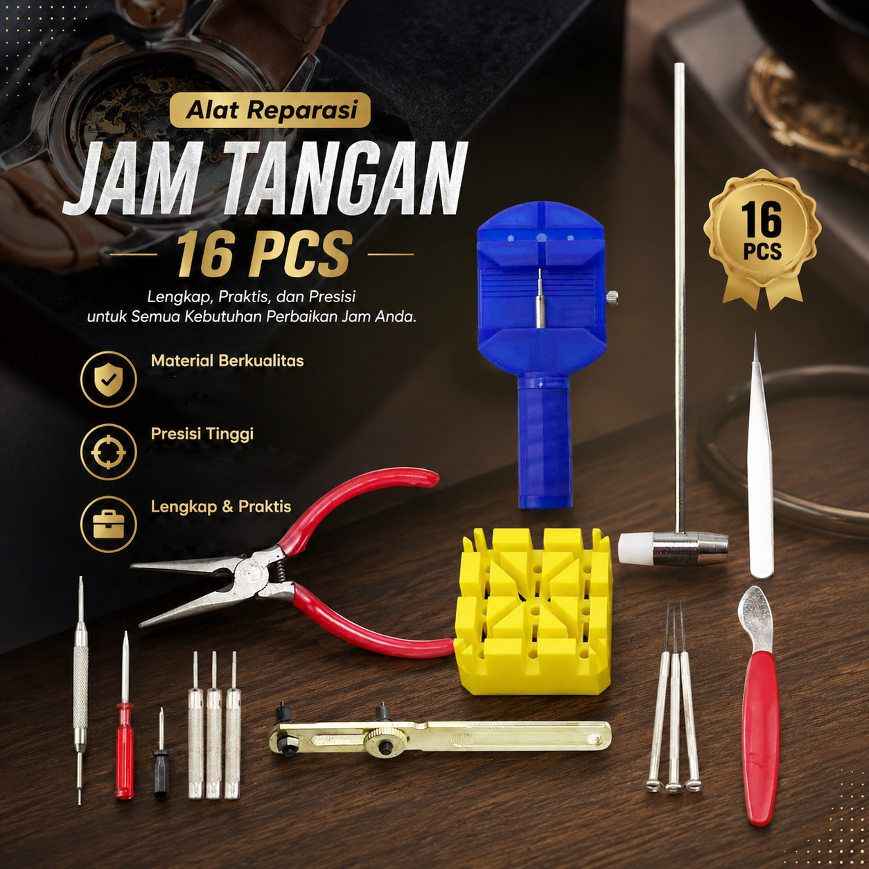 Alat Reparasi Servis Jam Tangan Set 16 PCS - WW082 Gambar produk Alat Reparasi Servis Jam Tangan Set 16 PCS - WW082 - Utama