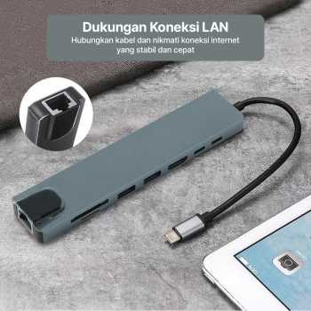 Gambar produk AMMTO USB Hub Type C 3.0 Adapter 8in1 USB RJ45 HDMI SD TF USB Type C - K1 - 3