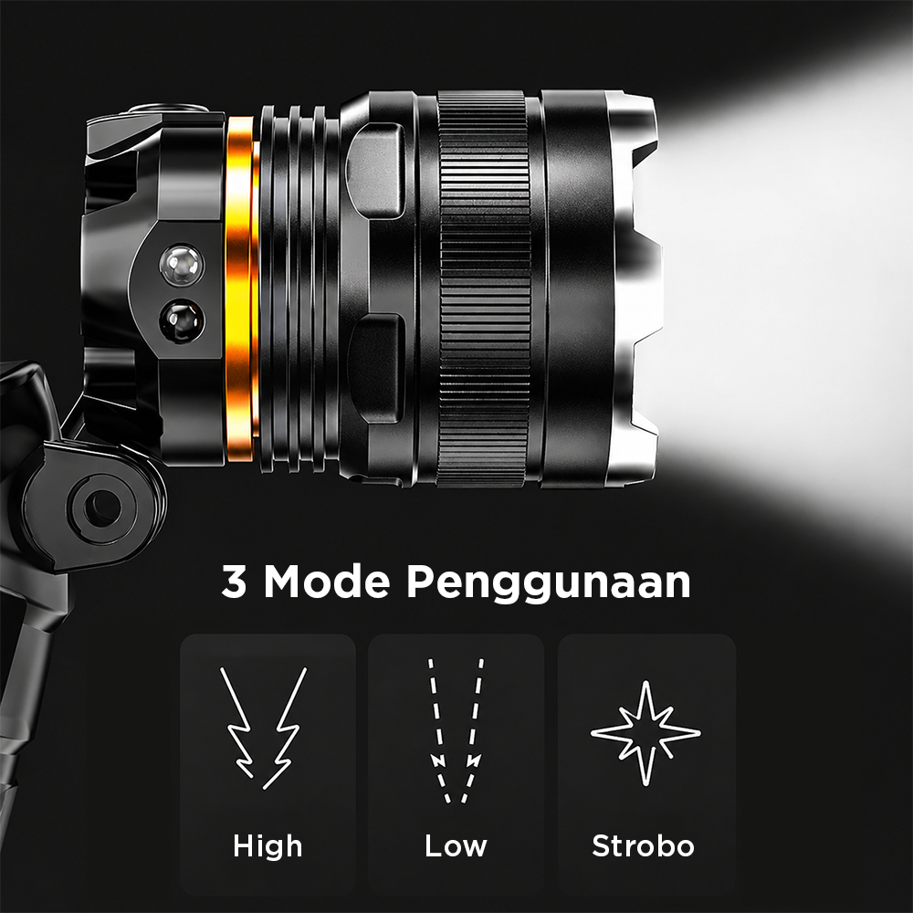 XIWANG Senter Kepala Headlamp LED XHP50 Rechargeable IPX4 20W - HP35 Gambar produk XIWANG Senter Kepala Headlamp LED XHP50 Rechargeable IPX4 20W - HP35 - 2