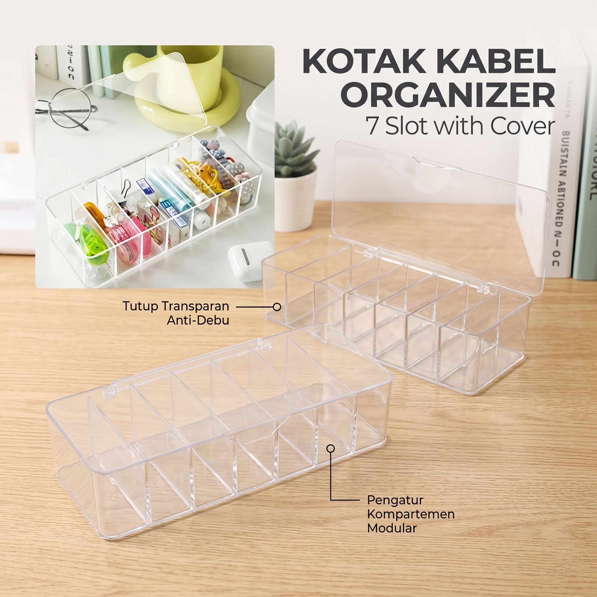 BNBS Kotak Kabel Organizer Cable Storage Box 7 Slot with Cover - BN-2046 Gambar produk BNBS Kotak Kabel Organizer Cable Storage Box 7 Slot with Cover - BN-2046 - Utama