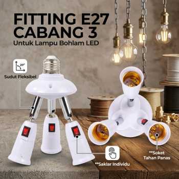 Gambar produk TaffLED Fitting Lampu Bohlam Studio LED Cabang 3 with Switch 220V E27 - HU-300