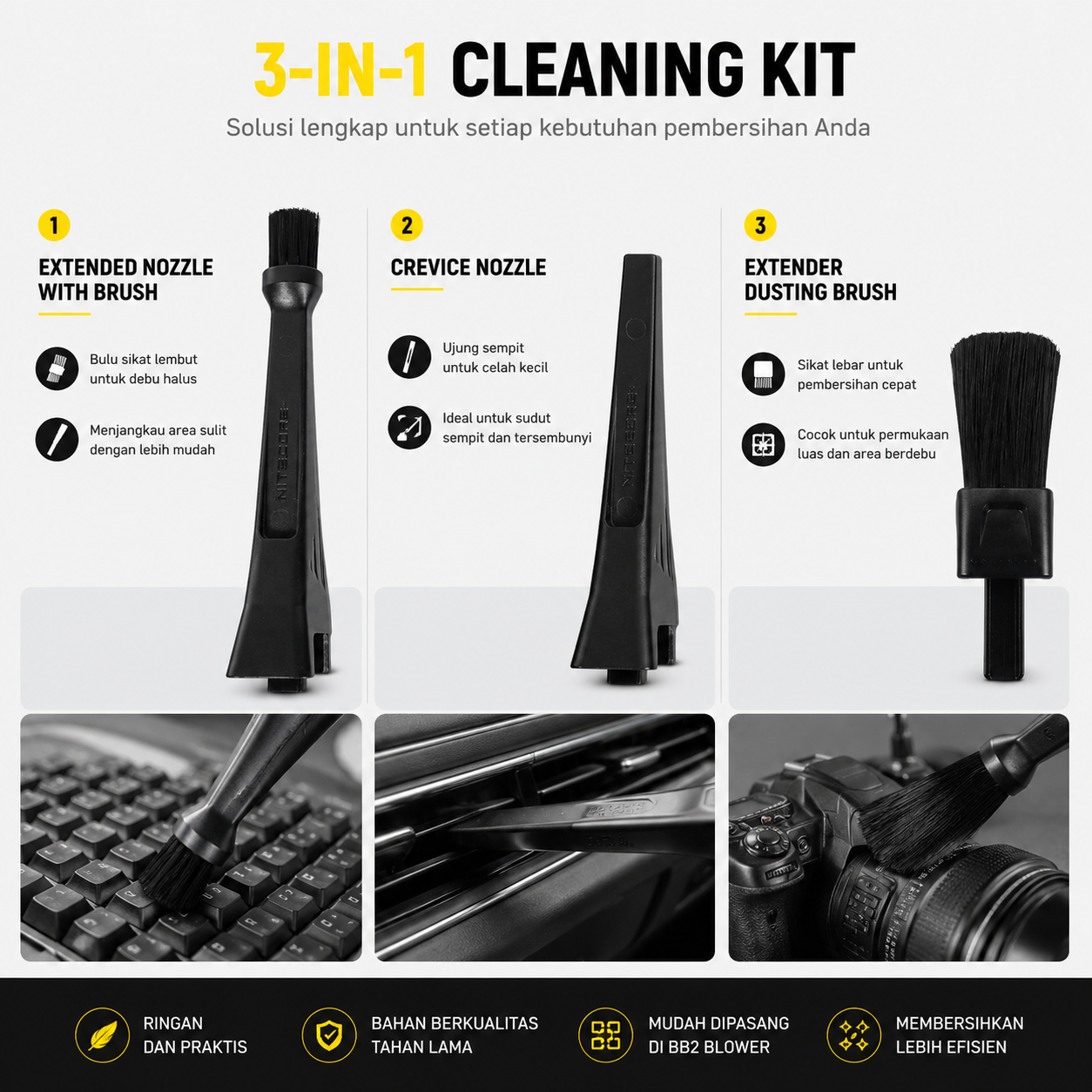 Gambar produk NITECORE Extension Cleaning Kit Brush Nozzle 3in1 for BB2 Blower - NIA004 - 3