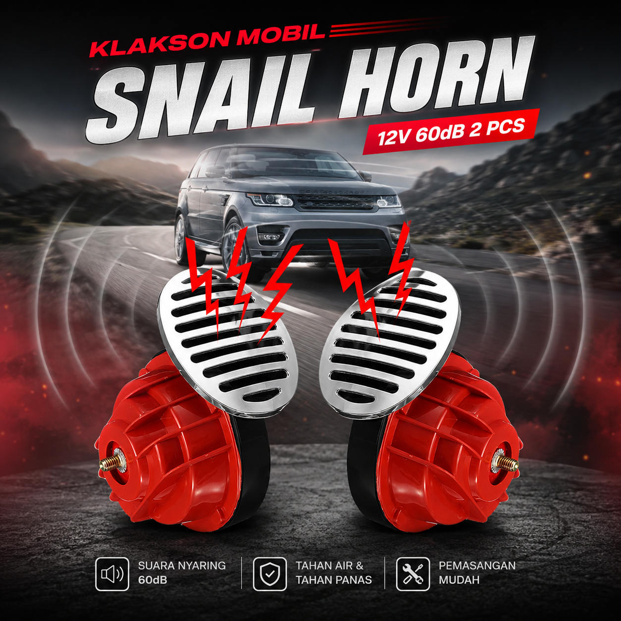 Type-R Klakson Mobil Model Snail Loud Air Horn 12V 60dB 2 PCS - 60B012 Gambar produk Type-R Klakson Mobil Model Snail Loud Air Horn 12V 60dB 2 PCS - 60B012 - Utama