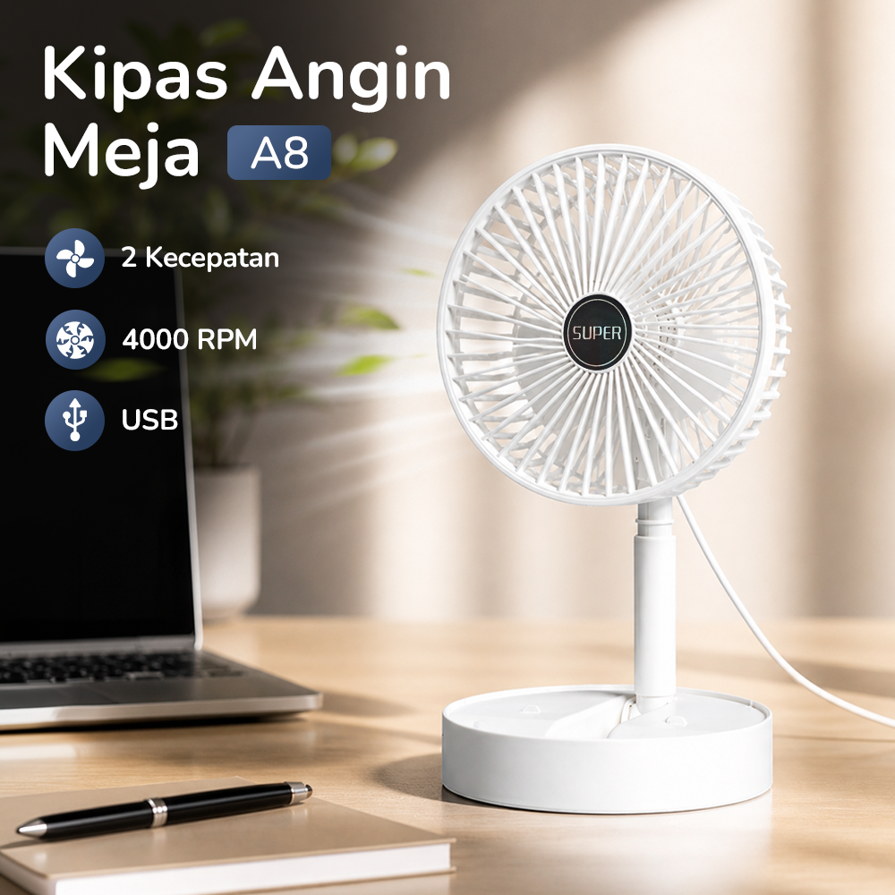 SUPER Kipas Angin Meja Portable Desk Fan USB 6.5 Inch 4.5W - A8 Gambar produk SUPER Kipas Angin Meja Portable Desk Fan USB 6.5 Inch 4.5W - A8 - Utama