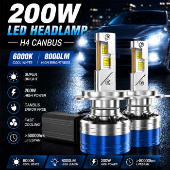 SZY Lampu Depan Mobil Headlamp LED H4 Canbus 6000K 8000LM 200W 2 PCS - K95