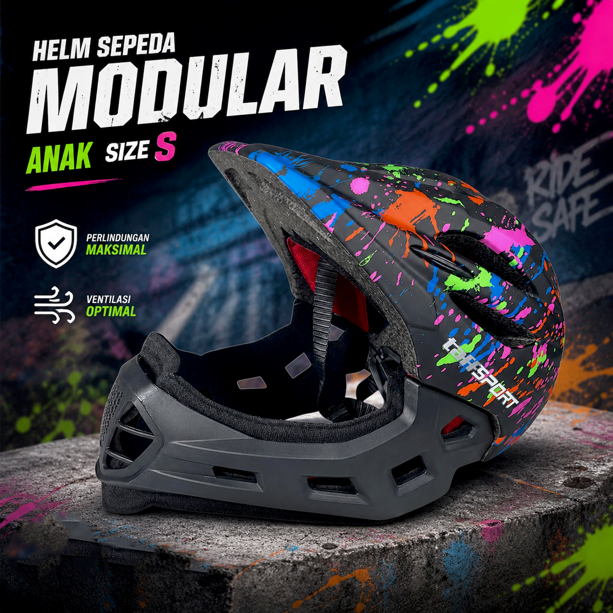 Gambar produk TaffSPORT Helm Modular Sepeda Anak Full Face Bike Size S - K20 - Utama