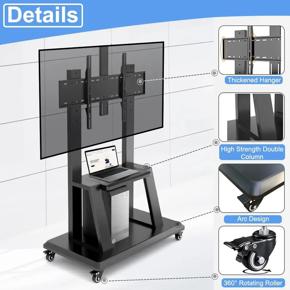 Taffware Bracket TV Floor Stand Wheel VESA 600x400 for 35-75 Inch TV - 1700 Gambar produk Taffware Bracket TV Floor Stand Wheel VESA 600x400 for 35-75 Inch TV - 1700 - 5