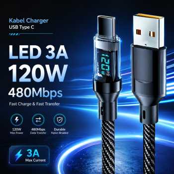 NNBILI Kabel Data USB A to USB Type C Fast Charging LED 3A 120W 1M - NNC12