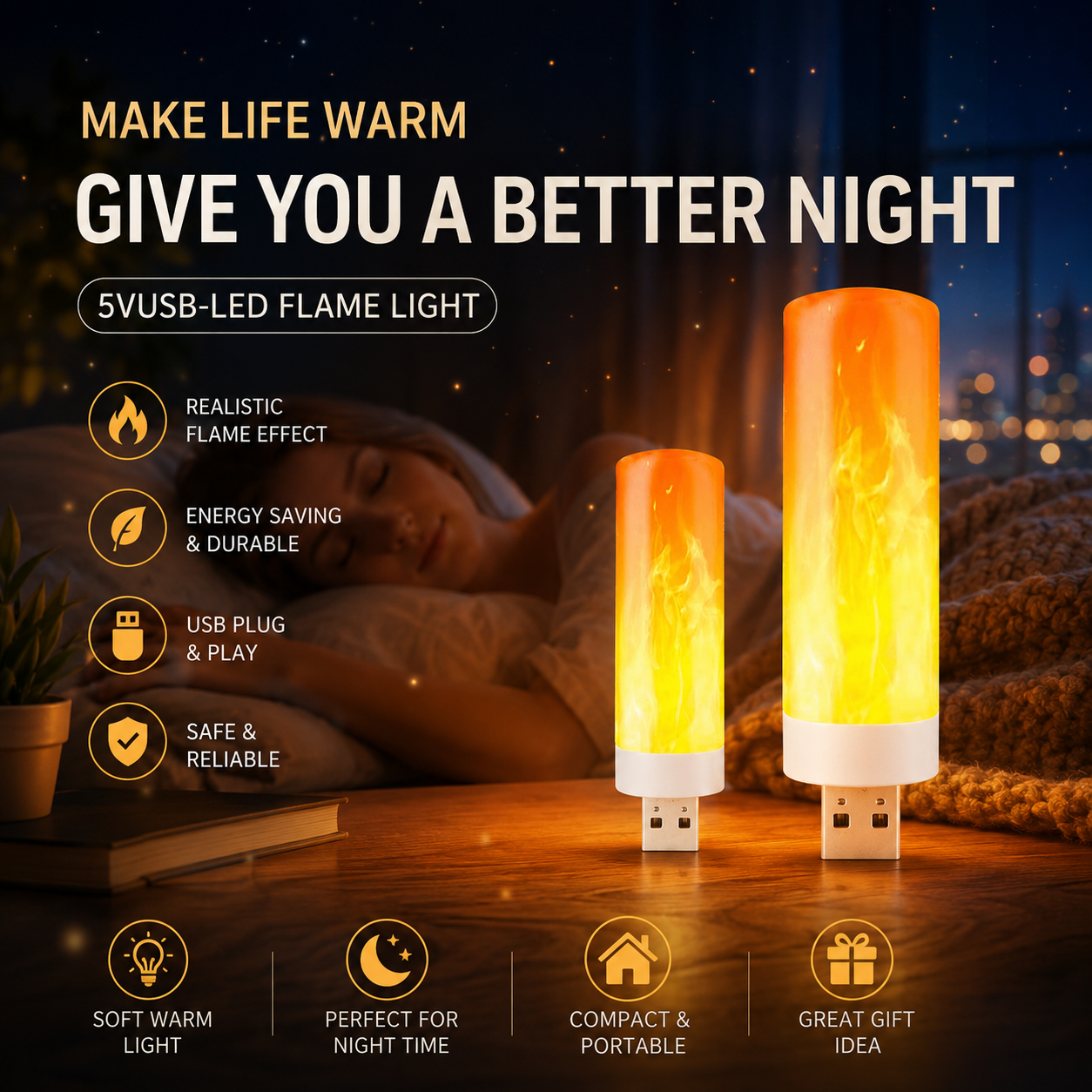 HZZKZZ Lampu LED USB Flame Effect Portable 5V - HZ20 Gambar produk HZZKZZ Lampu LED USB Flame Effect Portable 5V - HZ20 - Utama