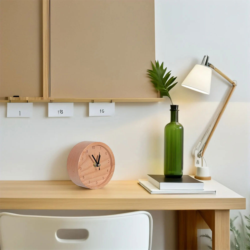Gambar produk TaffHOME Jam Meja Kayu Bulat Alarm Analog Desk Clock Round Shape - TX605 - 1