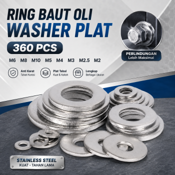 Taffware Ring Baut Oli Washer Plat Stainless Complete Size 360 PCS - DIN125