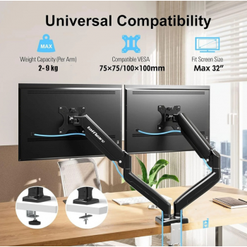 Taffware Bracket Monitor Table Mount Dual Arm VESA 100x100 17-32 Inch - F-160