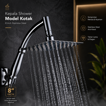 Gambar produk BATHE PROJECT Kepala Head Shower Mandi 8 Inch Stainless Steel Kotak - ADQ0098